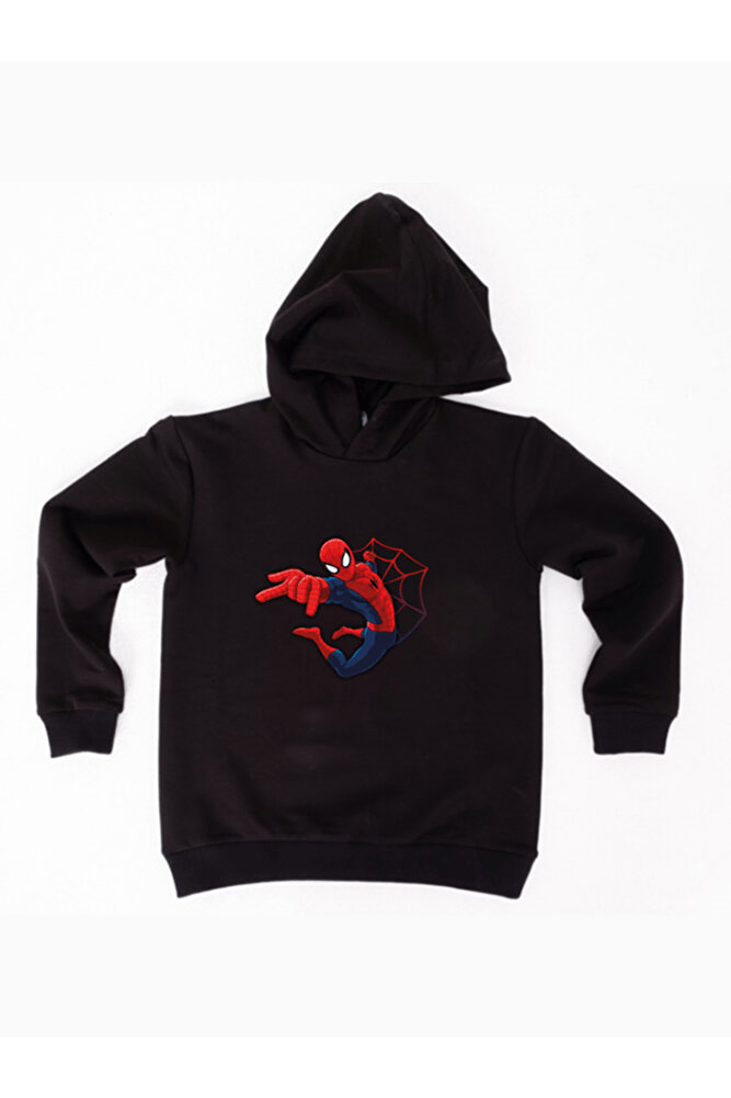 Spiderman baskılı örümcek adam kapüşonlu pamuklu kumaş çocuk sweatshirt