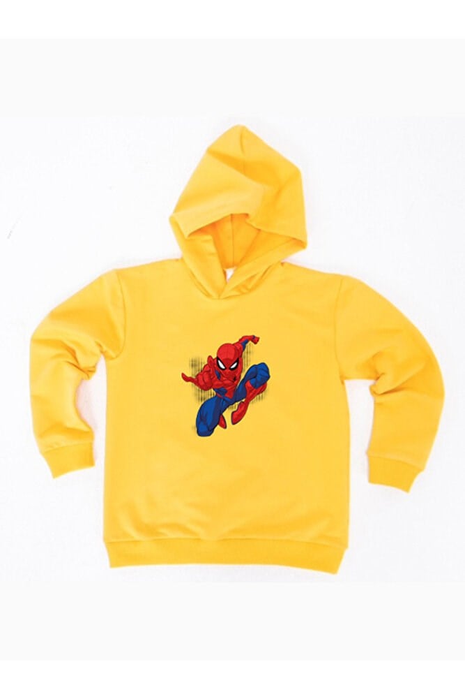 Spiderman baskılı örümcek adam kapüşonlu pamuklu kumaş çocuk sweatshirt