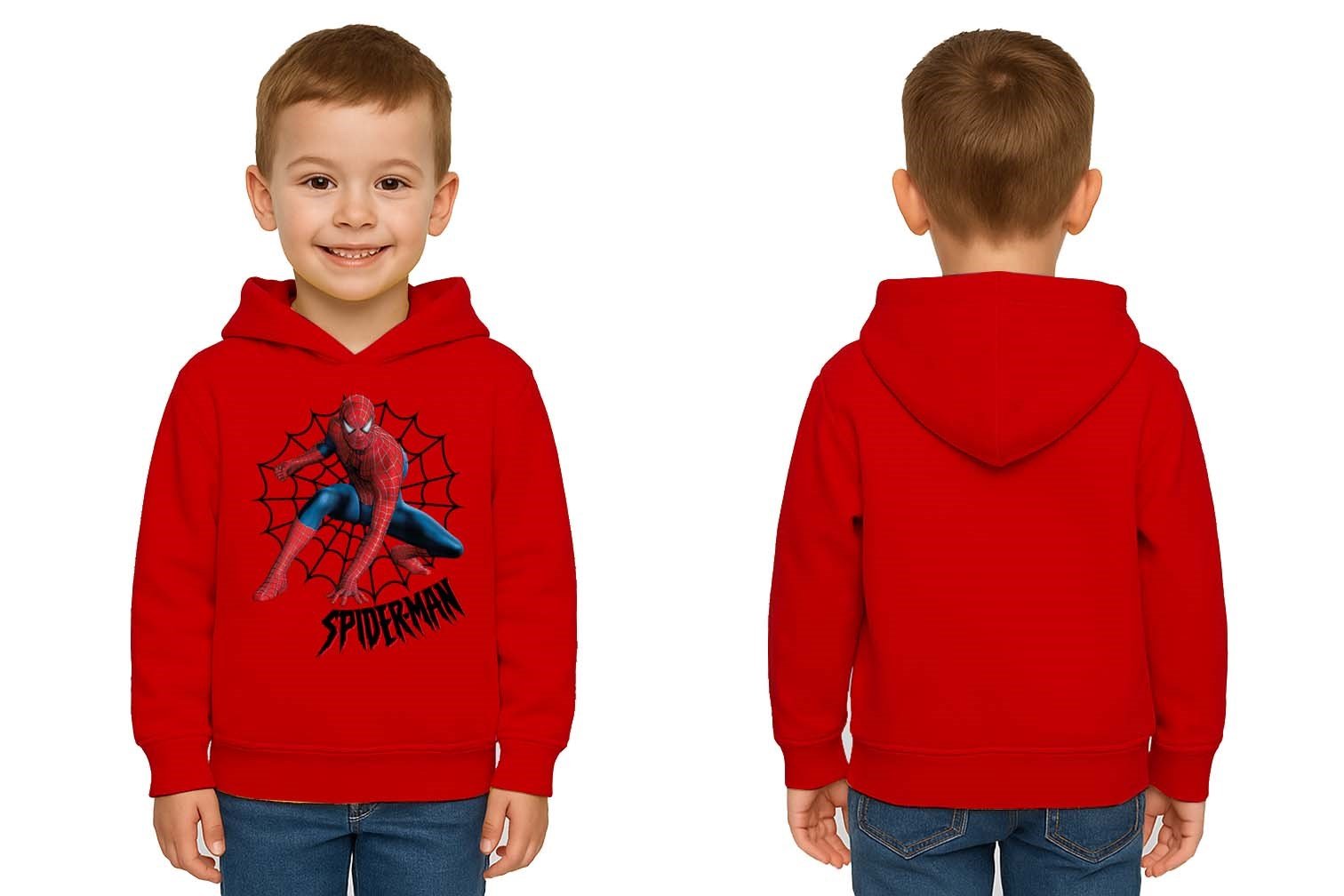 Spiderman baskılı örümcek adam kapüşonlu pamuklu kumaş çocuk sweatshirt