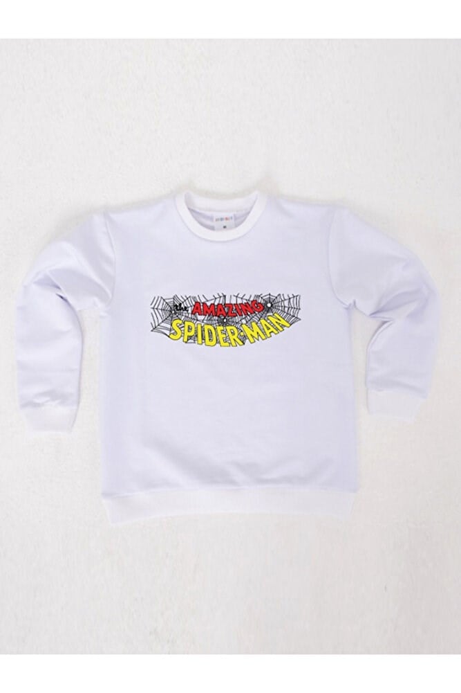 Spiderman baskılı örümcek adam pamuklu kumaş çocuk sweatshirt