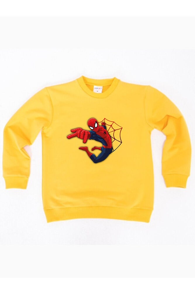 Spiderman baskılı örümcek adam pamuklu kumaş çocuk sweatshirt