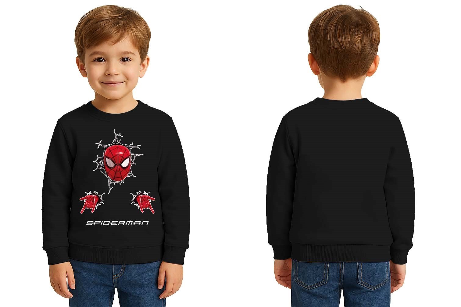 Spiderman baskılı örümcek adam pamuklu kumaş çocuk sweatshirt