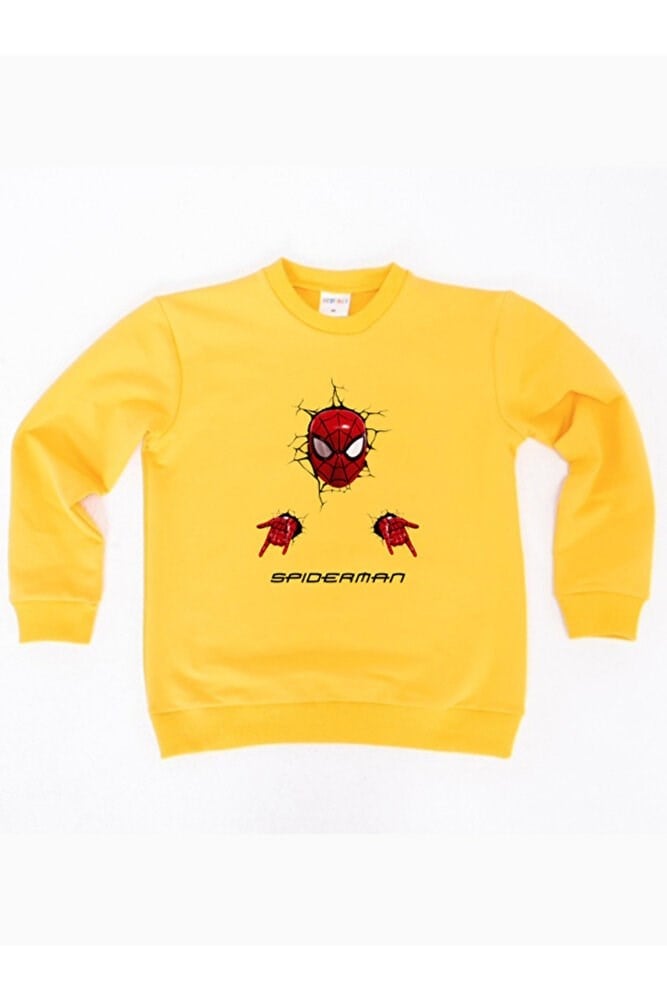 Spiderman baskılı örümcek adam pamuklu kumaş çocuk sweatshirt