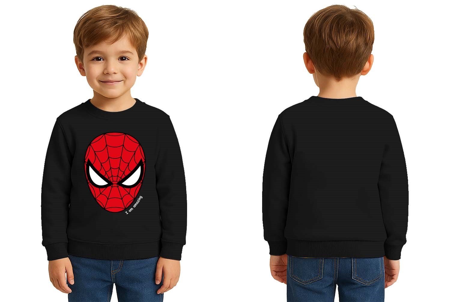 Spiderman baskılı örümcek adam pamuklu kumaş çocuk sweatshirt