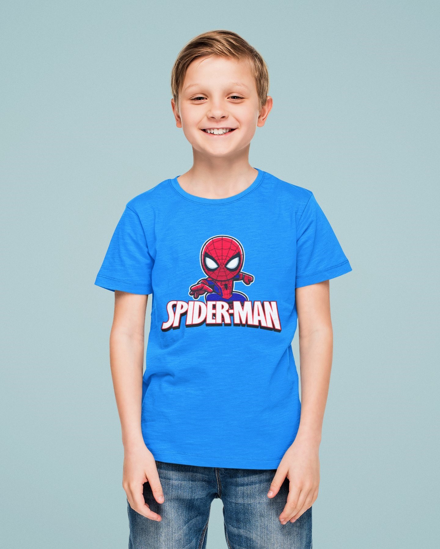 Spiderman baskılı örümcek adam pamuklu penye kumaş yazlık çocuk tişört