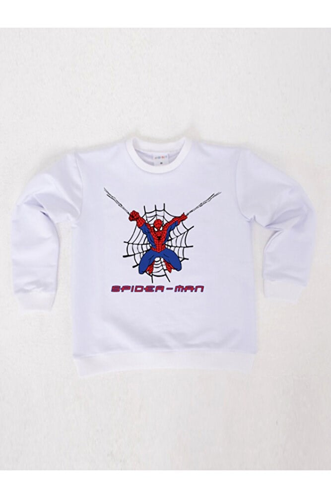 Spiderman baskılı örümcek adam pamuklu kumaş çocuk sweatshirt