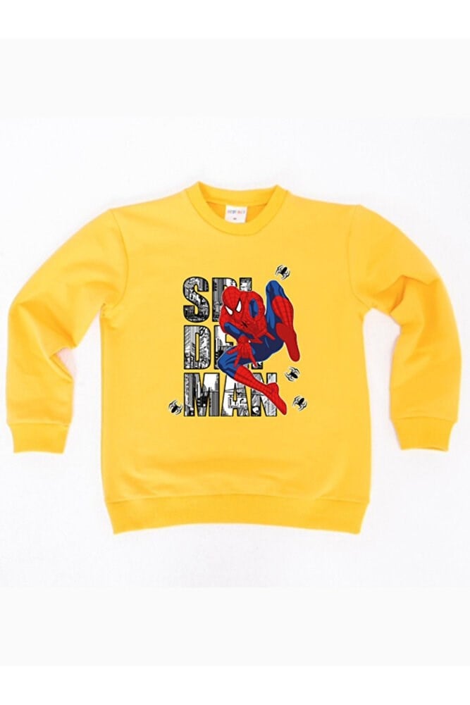 Spiderman baskılı örümcek adam pamuklu kumaş çocuk sweatshirt