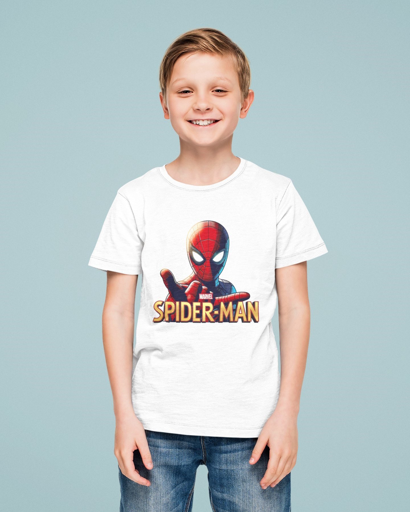 Spiderman baskılı örümcek adam pamuklu penye kumaş yazlık çocuk tişört