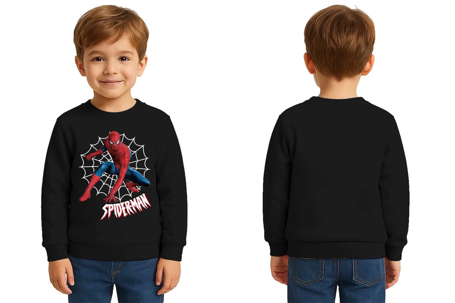 Spiderman baskılı örümcek adam pamuklu kumaş çocuk sweatshirt