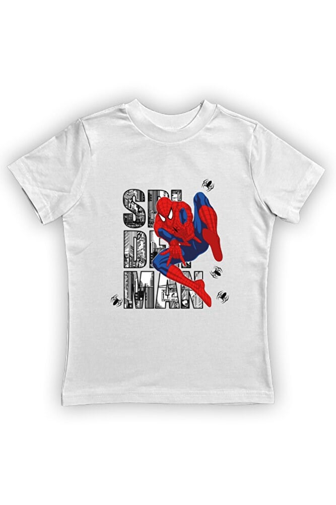 Spiderman baskılı örümcek adam pamuklu penye kumaş yazlık çocuk tişört