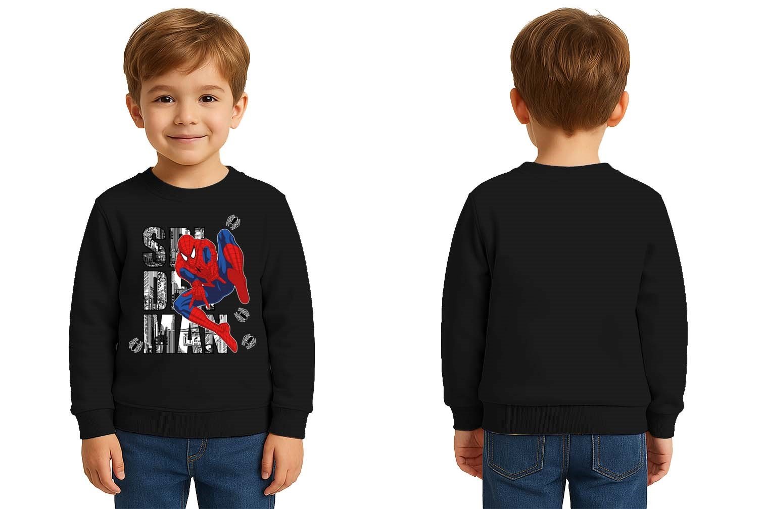 Spiderman baskılı örümcek adam pamuklu kumaş çocuk sweatshirt