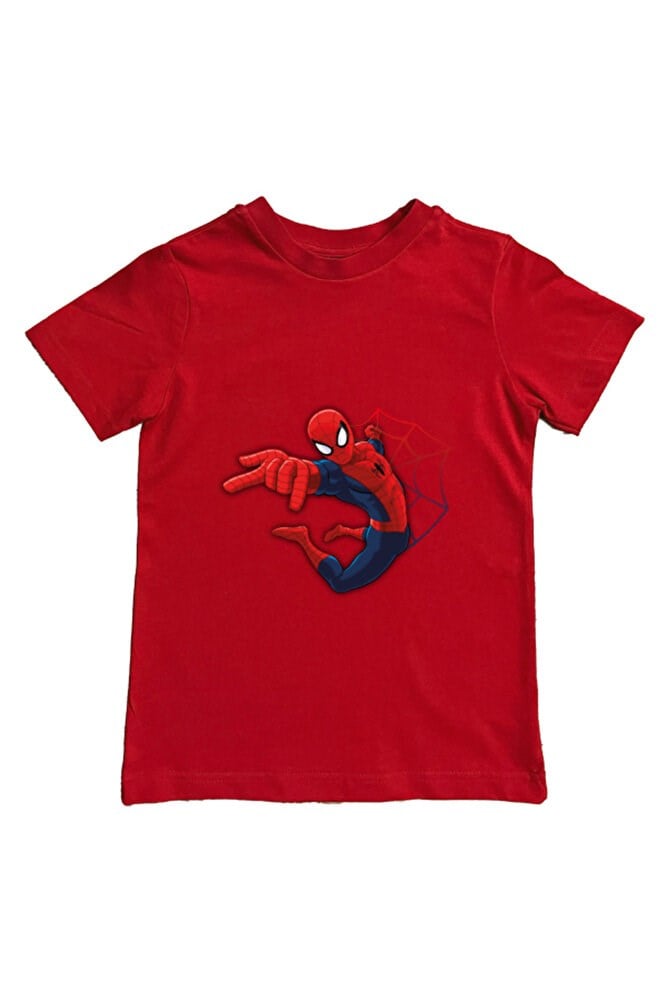 Spiderman baskılı örümcek adam pamuklu penye kumaş yazlık çocuk tişört