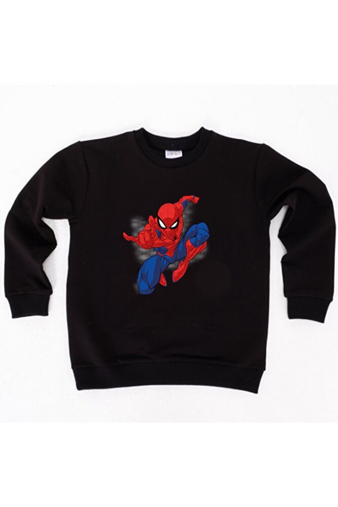 Spiderman baskılı örümcek adam pamuklu kumaş çocuk sweatshirt