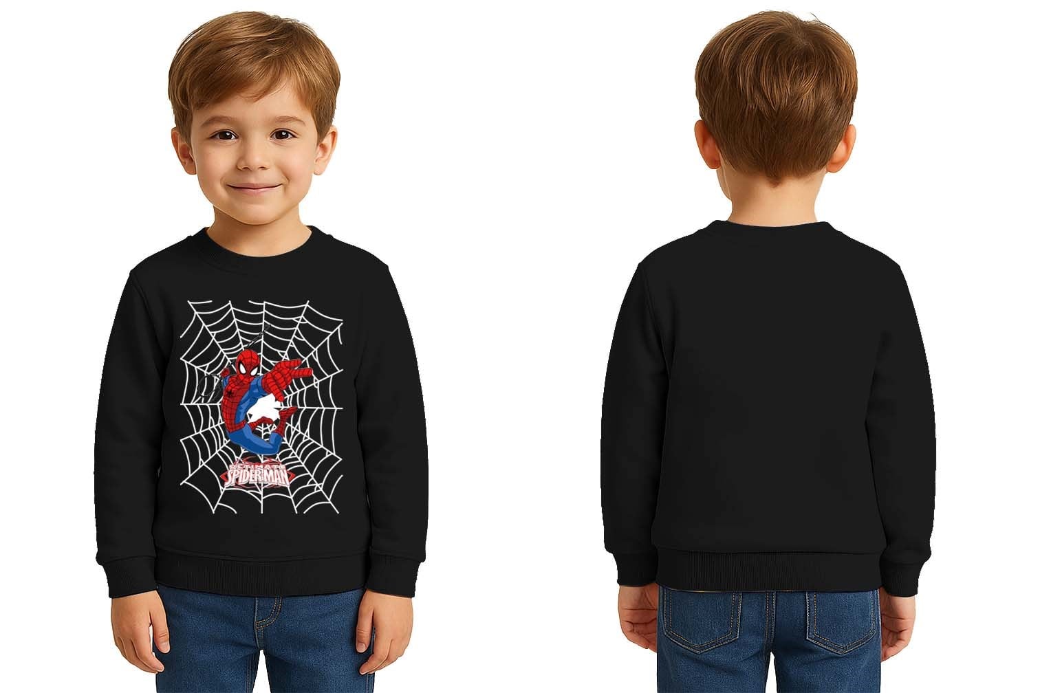 Spiderman baskılı örümcek adam pamuklu kumaş çocuk sweatshirt