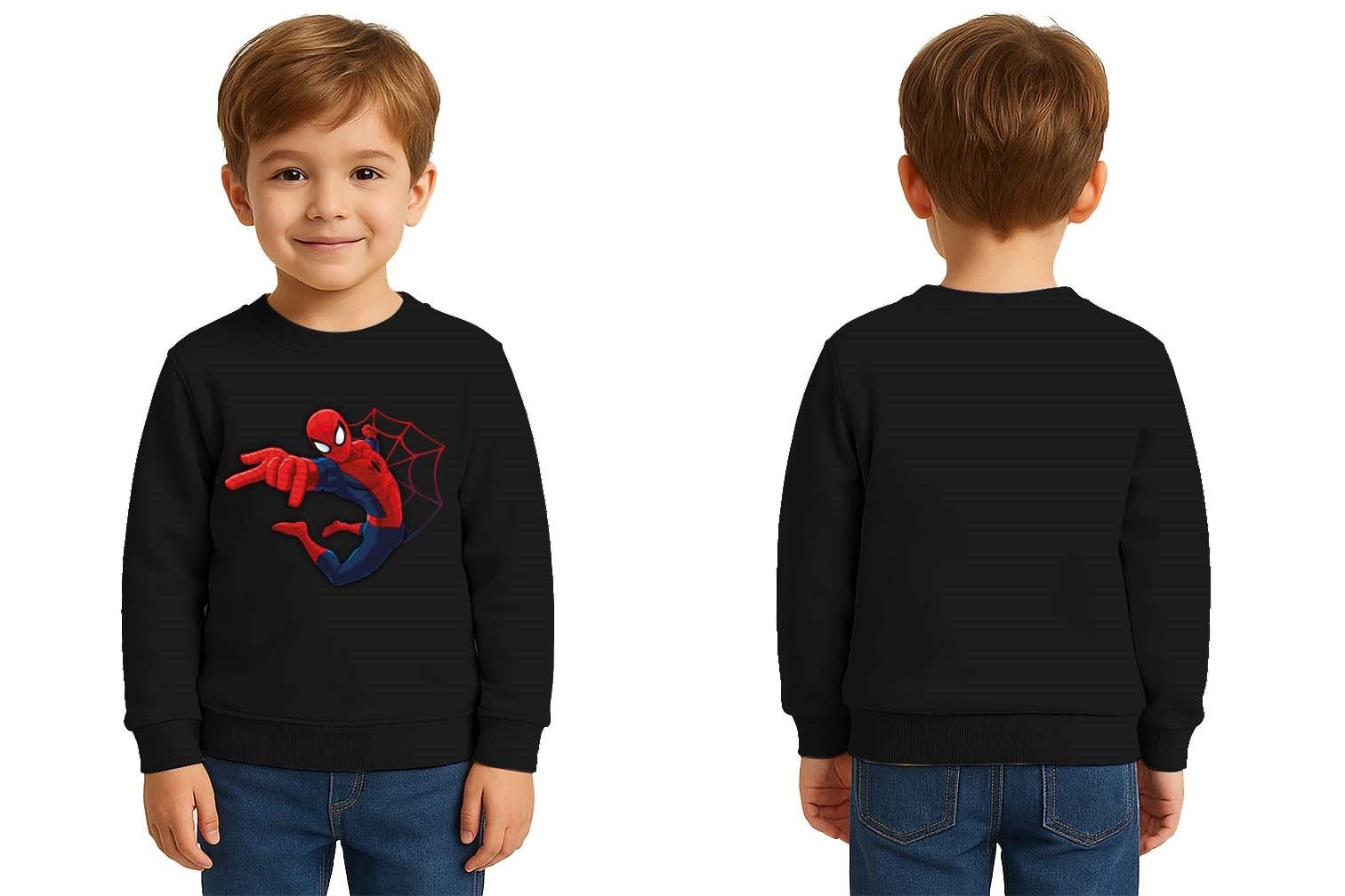 Spiderman baskılı örümcek adam pamuklu kumaş çocuk sweatshirt
