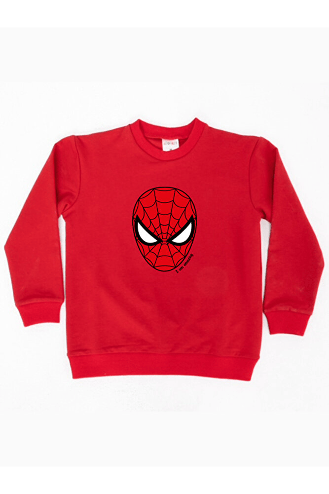 Spiderman baskılı örümcek adam pamuklu kumaş çocuk sweatshirt