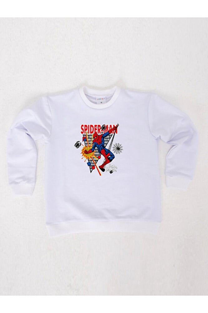 Spiderman baskılı örümcek adam pamuklu kumaş çocuk sweatshirt