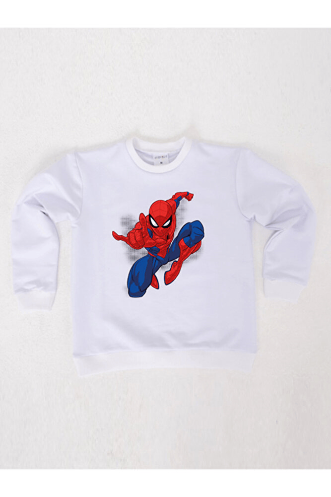 Spiderman baskılı örümcek adam pamuklu kumaş çocuk sweatshirt