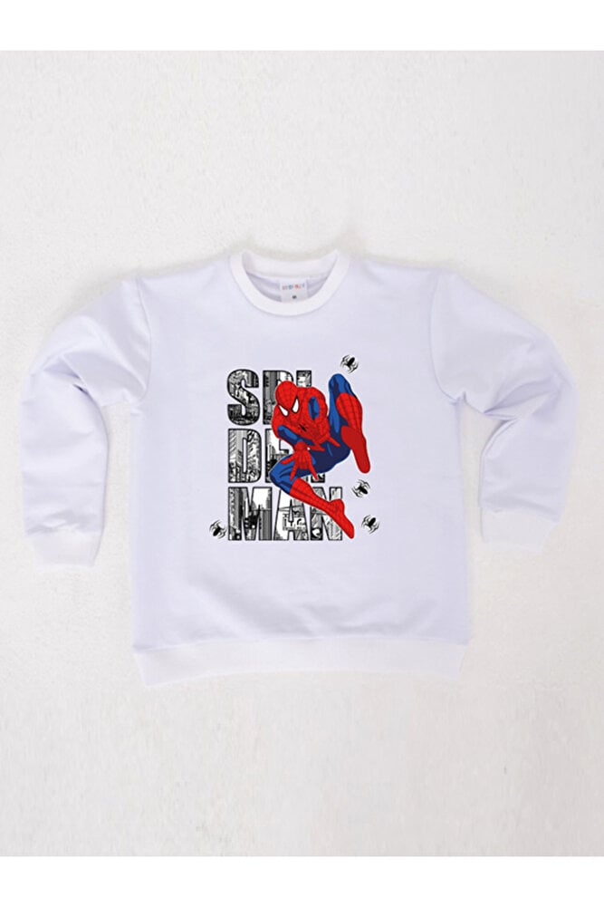 Spiderman baskılı örümcek adam pamuklu kumaş çocuk sweatshirt