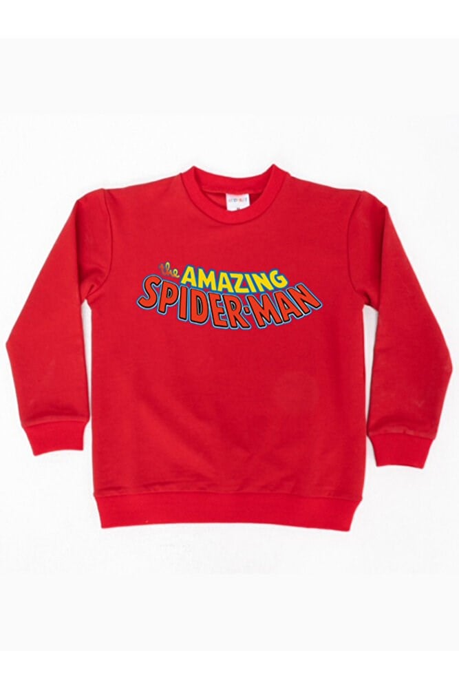 Spiderman baskılı örümcek adam pamuklu kumaş çocuk sweatshirt