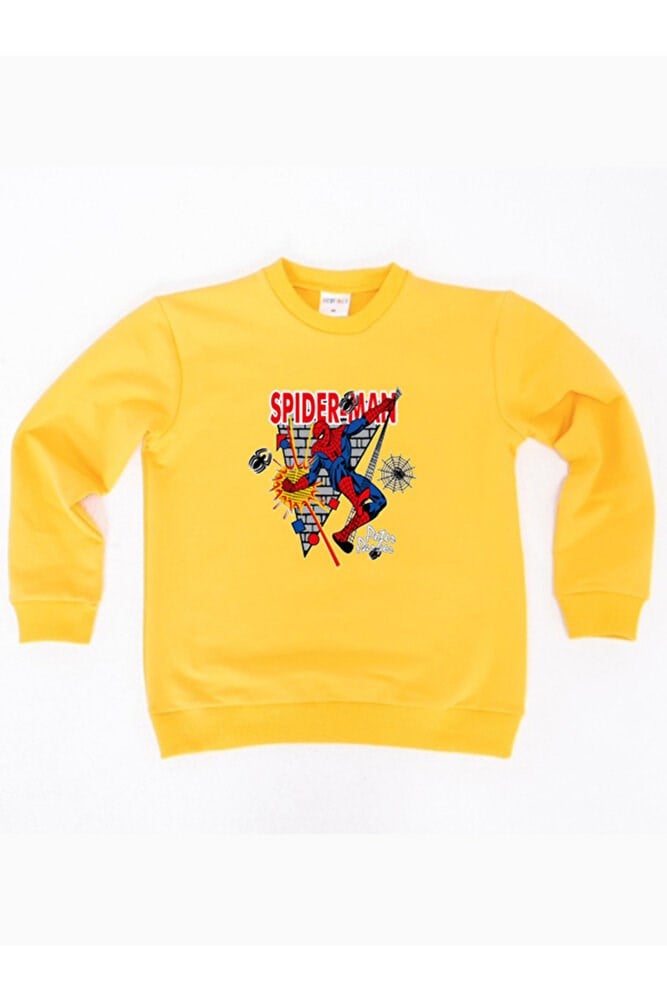Spiderman baskılı örümcek adam pamuklu kumaş çocuk sweatshirt
