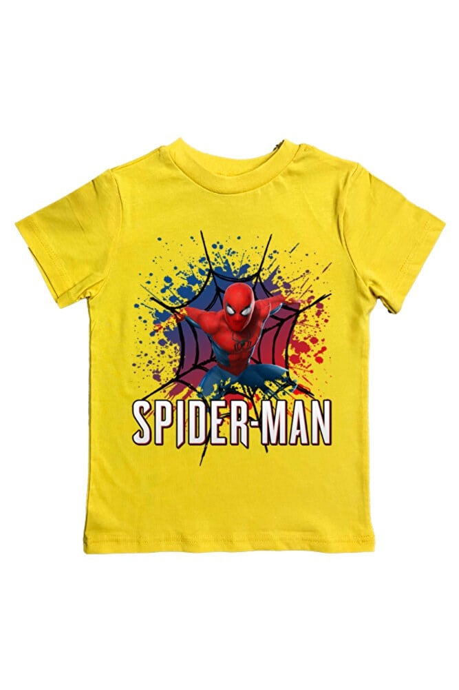 Spiderman baskılı örümcek adam pamuklu penye kumaş yazlık çocuk tişört