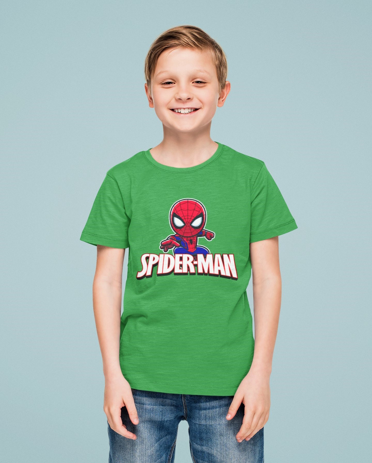 Spiderman baskılı örümcek adam pamuklu penye kumaş yazlık çocuk tişört