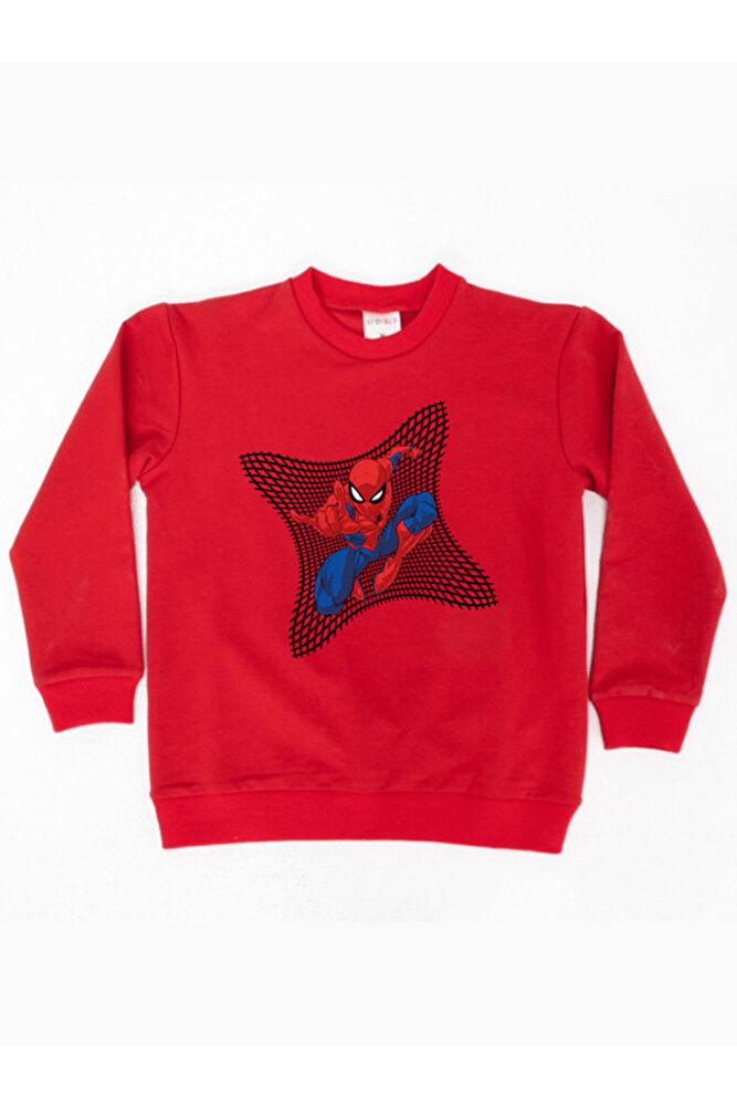 Spiderman baskılı örümcek adam pamuklu kumaş çocuk sweatshirt