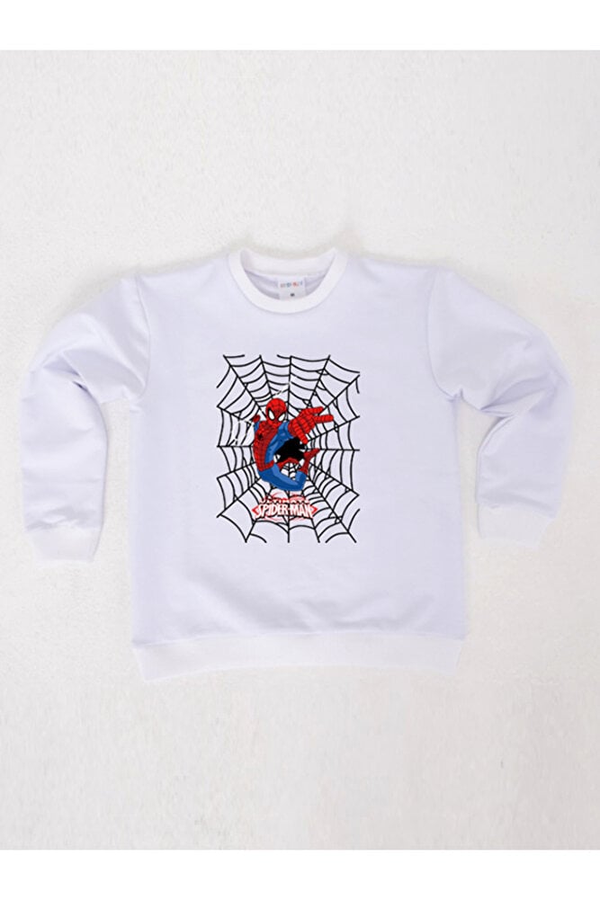 Spiderman baskılı örümcek adam pamuklu kumaş çocuk sweatshirt