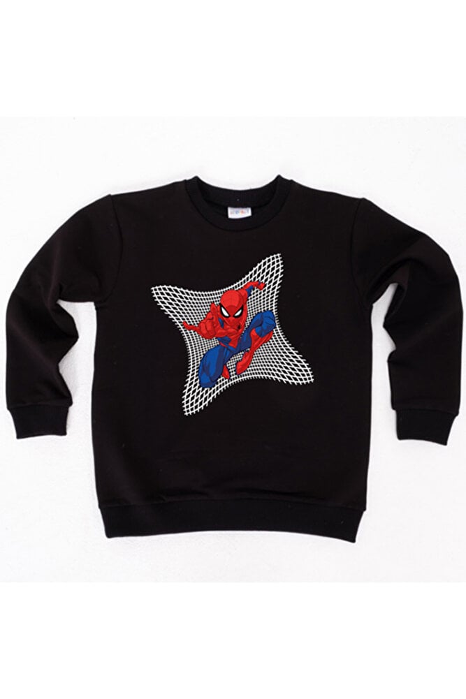 Spiderman baskılı örümcek adam pamuklu kumaş çocuk sweatshirt