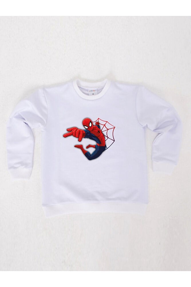 Spiderman baskılı örümcek adam pamuklu kumaş çocuk sweatshirt