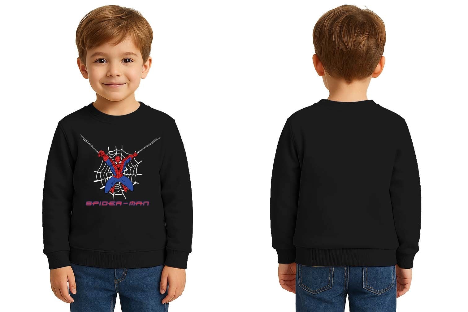 Spiderman baskılı örümcek adam pamuklu kumaş çocuk sweatshirt