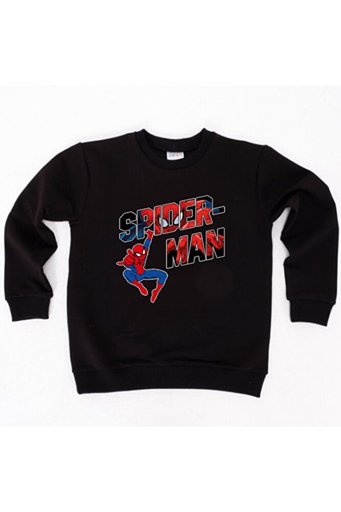 Spiderman baskılı örümcek adam pamuklu kumaş çocuk sweatshirt