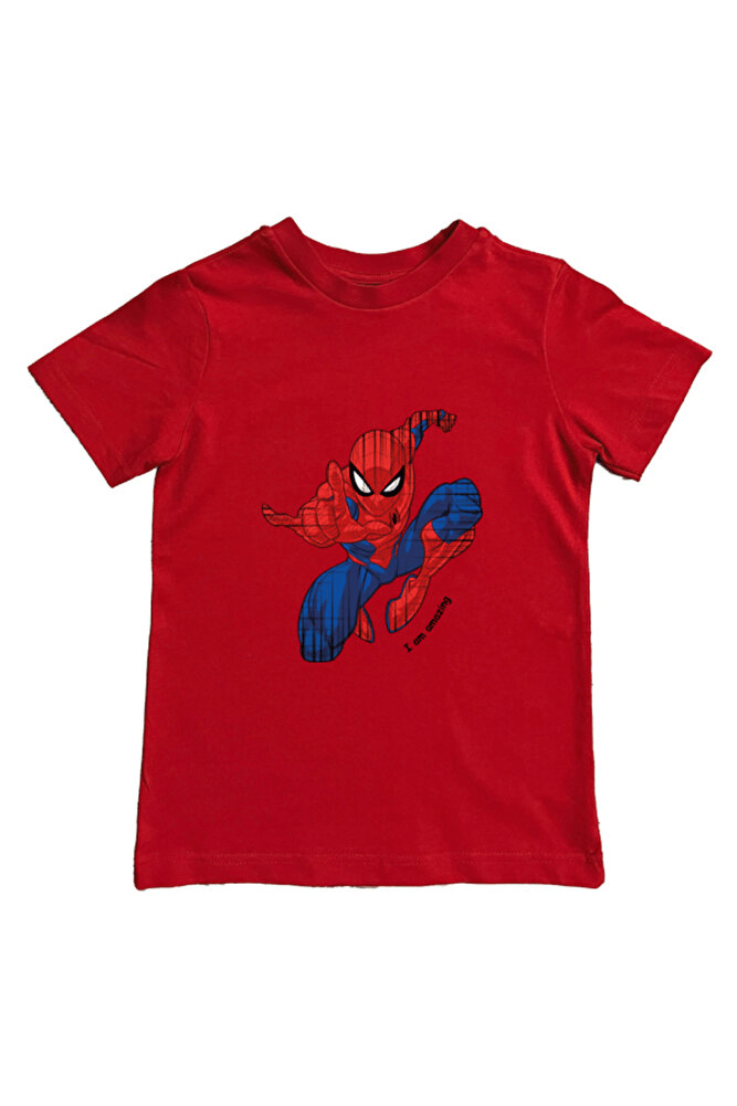 Spiderman baskılı örümcek adam pamuklu penye kumaş yazlık çocuk tişört
