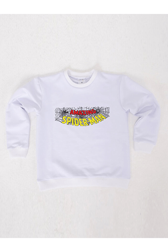 Spiderman baskılı örümcek adam pamuklu kumaş çocuk sweatshirt