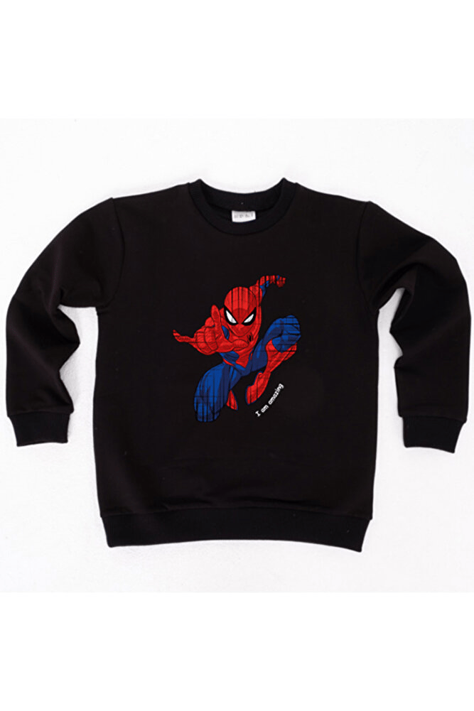 Spiderman baskılı örümcek adam pamuklu kumaş çocuk sweatshirt