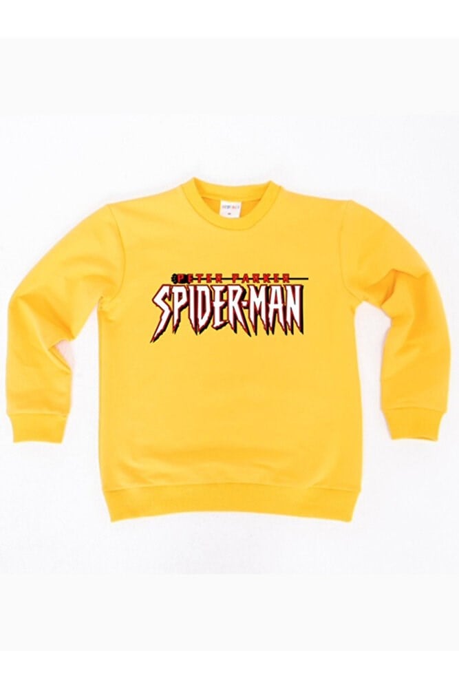 Spiderman baskılı örümcek adam pamuklu kumaş çocuk sweatshirt