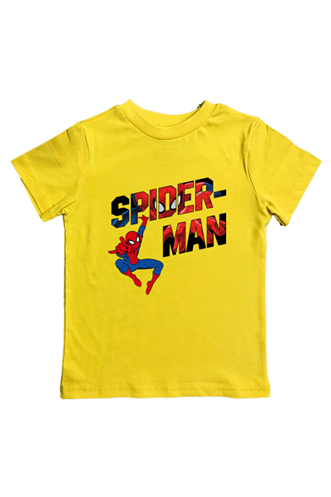 Spiderman baskılı örümcek adam pamuklu penye kumaş yazlık çocuk tişört