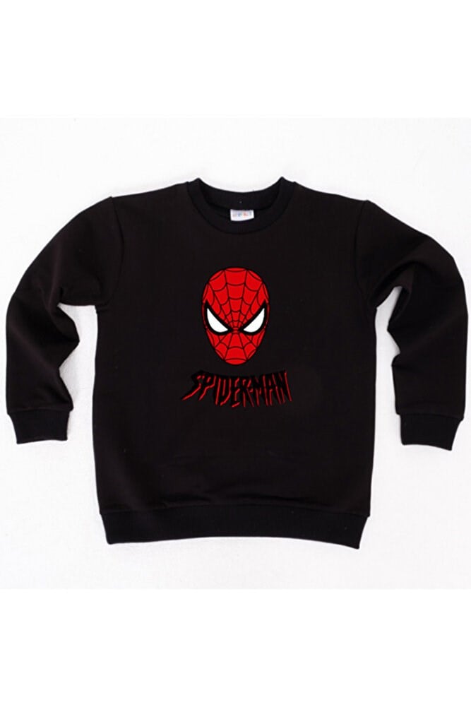 Spiderman baskılı örümcek adam pamuklu kumaş çocuk sweatshirt