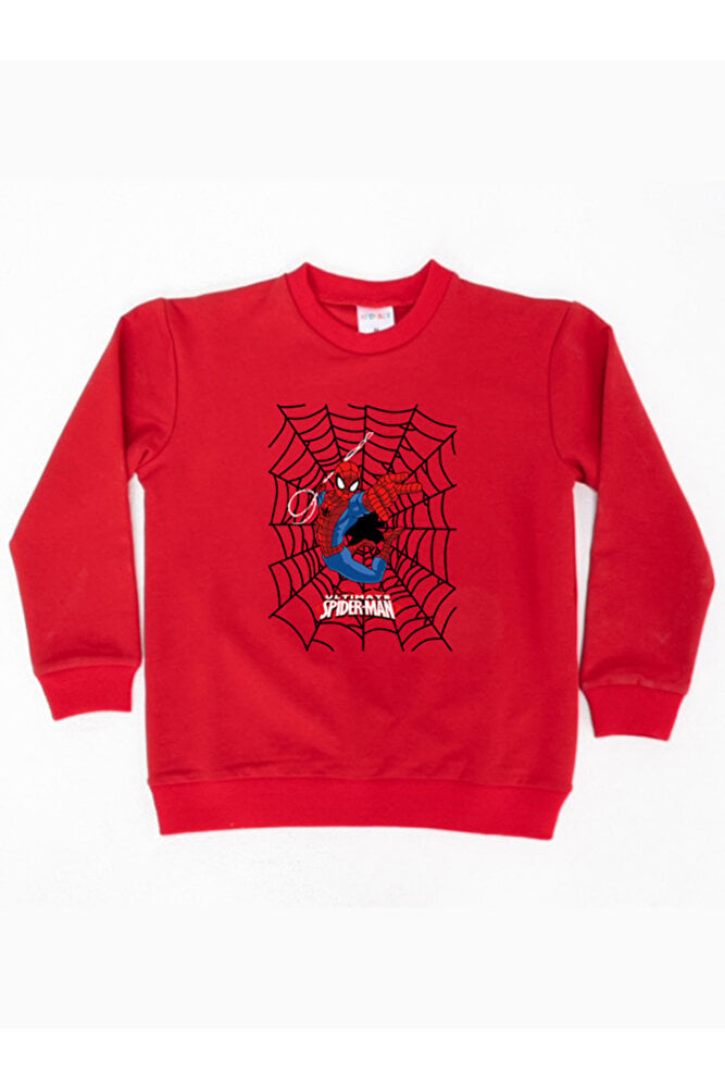 Spiderman baskılı örümcek adam pamuklu kumaş çocuk sweatshirt