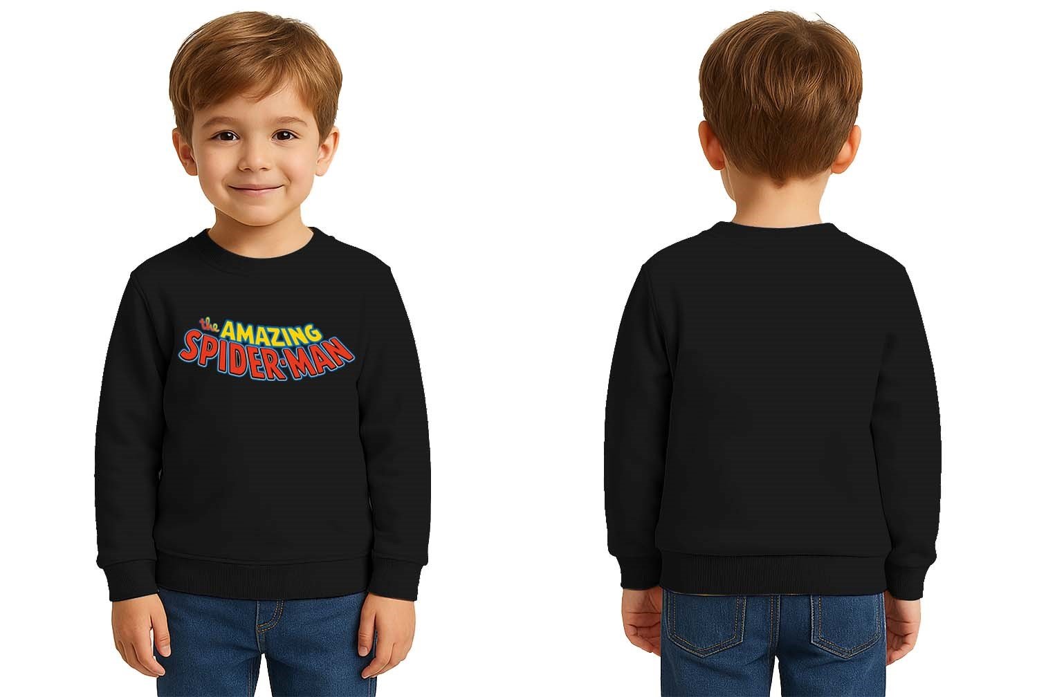 Spiderman baskılı örümcek adam pamuklu kumaş çocuk sweatshirt