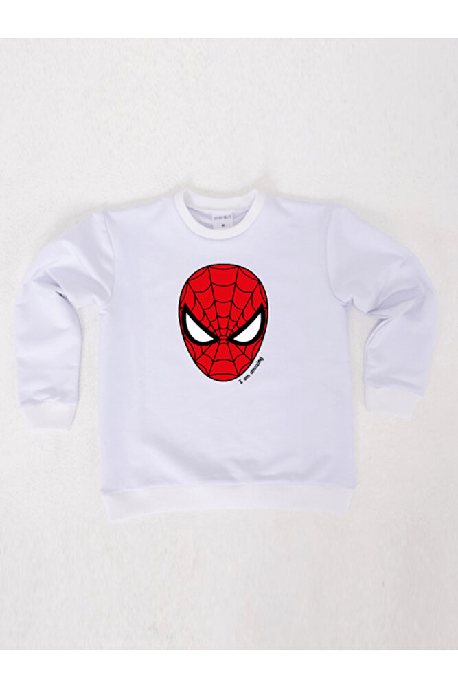 Spiderman baskılı örümcek adam pamuklu kumaş çocuk sweatshirt