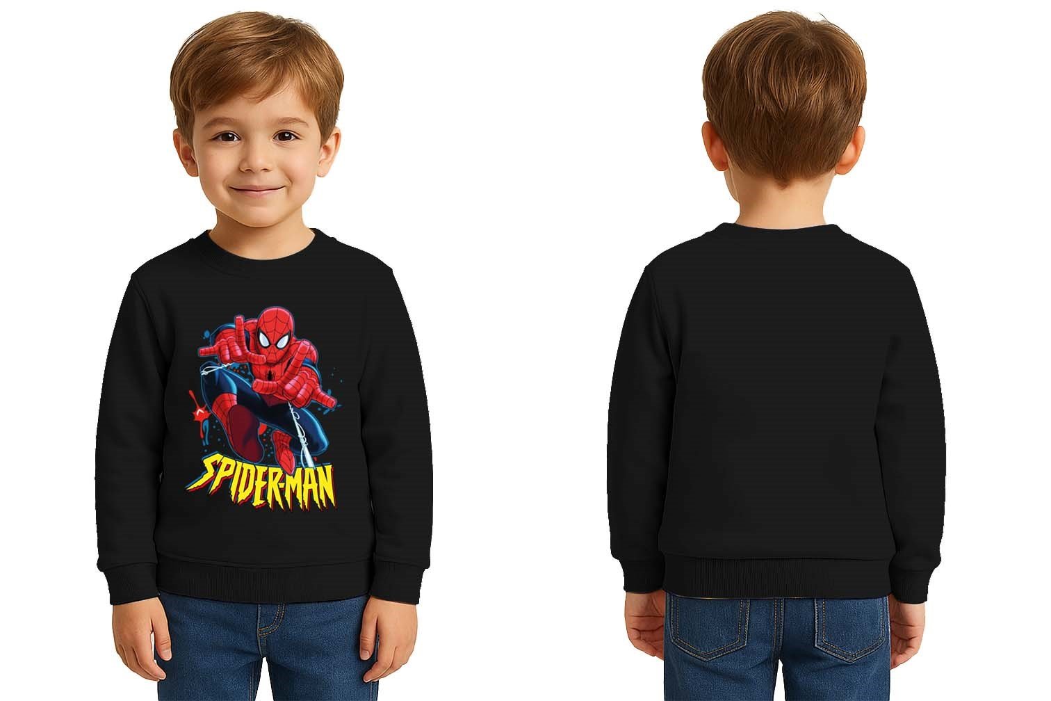 Spiderman baskılı örümcek adam pamuklu kumaş çocuk sweatshirt