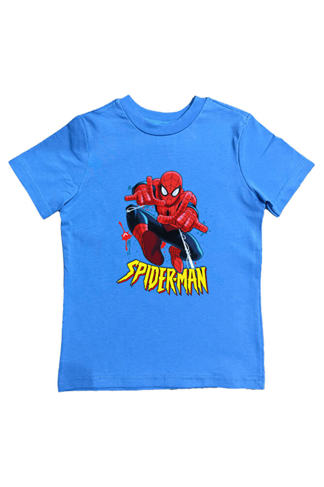 Spiderman baskılı örümcek adam pamuklu penye kumaş yazlık çocuk tişört