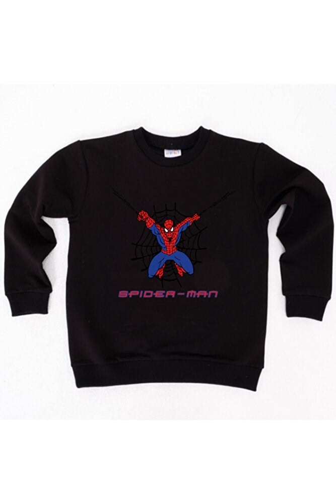 Spiderman baskılı örümcek adam pamuklu kumaş çocuk sweatshirt