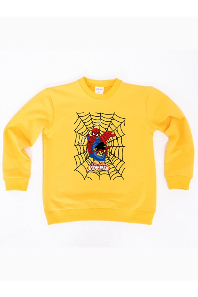 Spiderman baskılı örümcek adam pamuklu kumaş çocuk sweatshirt
