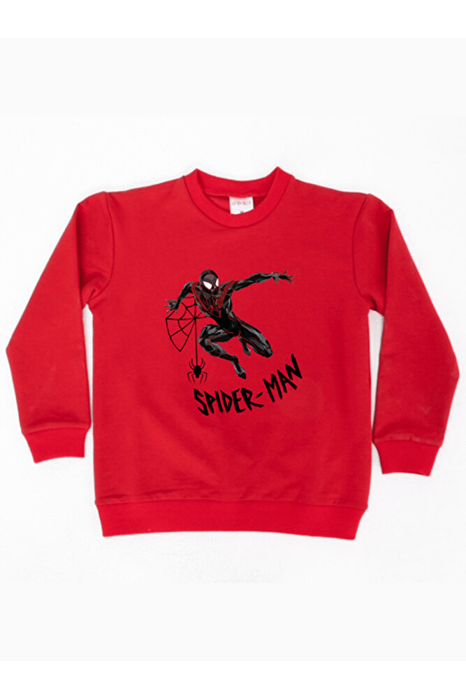 Spiderman baskılı örümcek adam pamuklu kumaş çocuk sweatshirt