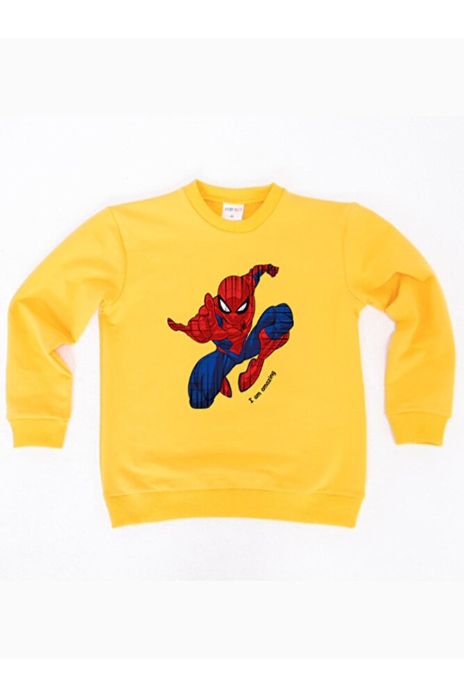Spiderman baskılı örümcek adam pamuklu kumaş çocuk sweatshirt