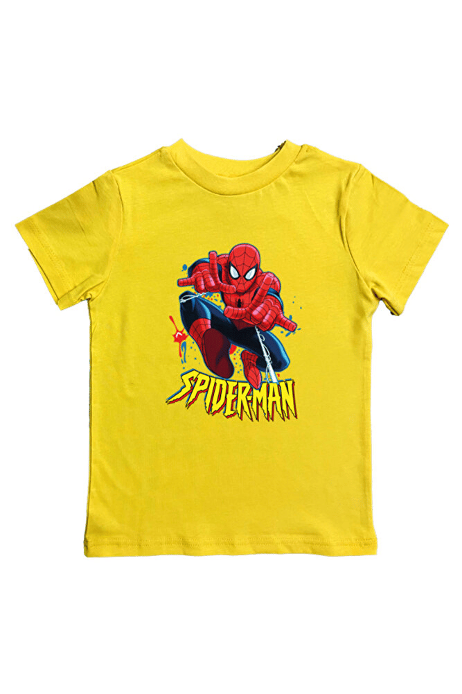 Spiderman baskılı örümcek adam pamuklu penye kumaş yazlık çocuk tişört