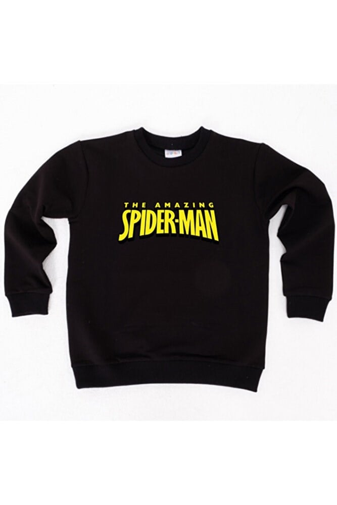 Spiderman baskılı örümcek adam pamuklu kumaş çocuk sweatshirt